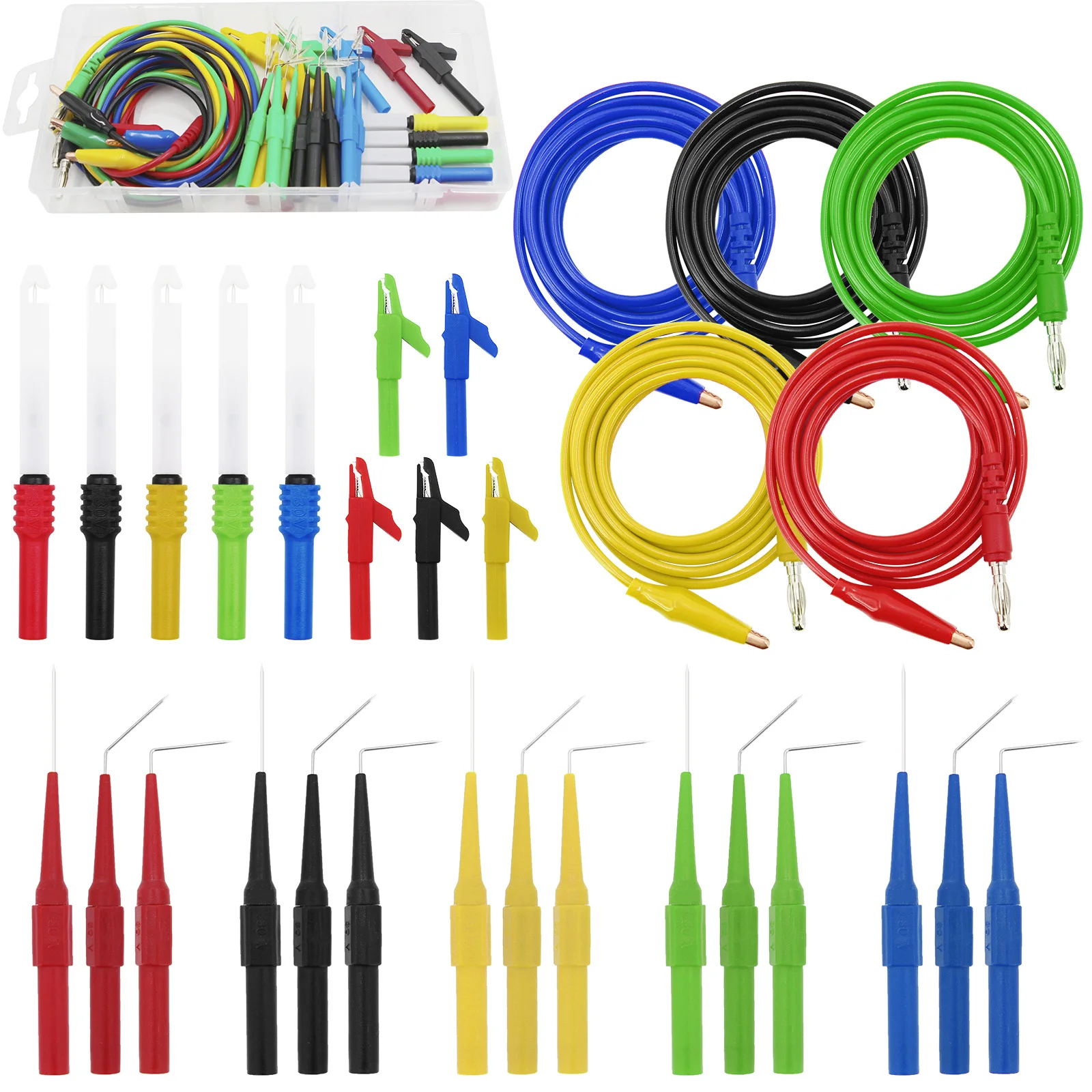 30pcs Back Probe Kit Test Leads 4mm Banana Plug to Alligator Clips Insulation Wire Piercing Probe For Multimeter Automotive Tool