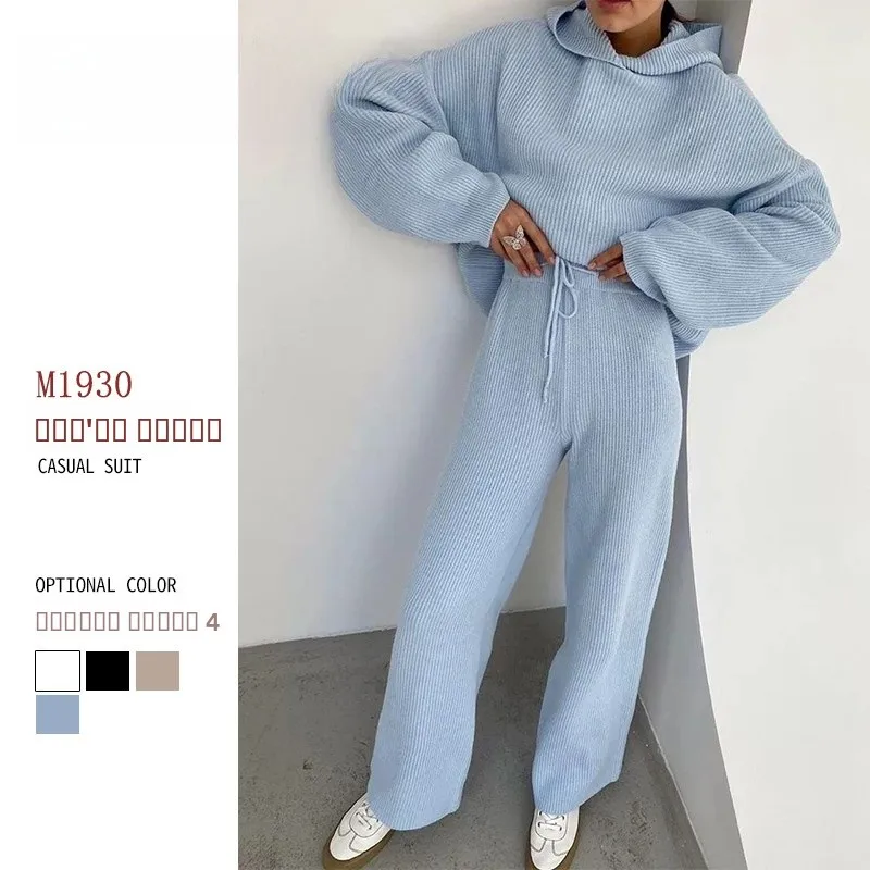 

Модный спортивный костюм-двойка для женщин: свитшот с длинным рукавом и круглым вырезом, осенне-зимняя термоодежда с эластичным поясом