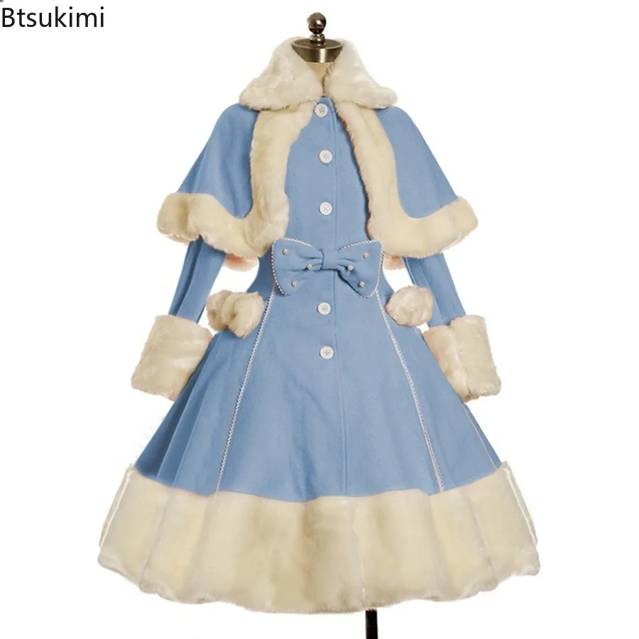 Europäische Retro Gericht Prinzessin Set Lolita Kleid Bühne Leistung Warme Taille Schließen Verdickte Woll Mantel Mantel Drei Stück Set