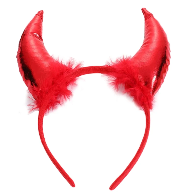 Halloween Plush Horn-shaped Hair Hoop Goth Black Red Ears Hairband Halloween Party Performance Masquerade Decoration Props