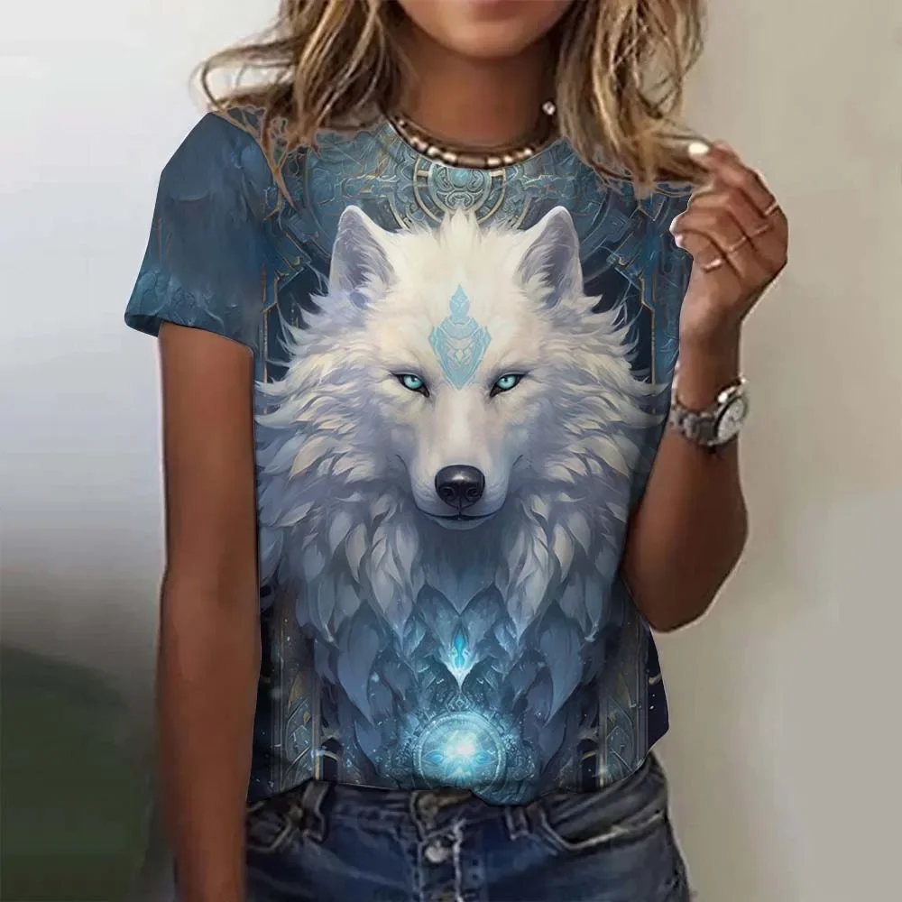 

3D Printed Animal T Shirt for Women Funny Wolf Pattern Tees Summer New Harajuku T-Shirts Y2k Tops Loose Short Sleeves Clothes