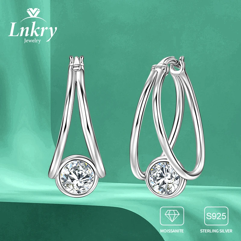 

Lnkry Bezel Set 5mm Moissanite Hoop Earring For Women Ohrringe Silber 925 Sterling Silver Double Circel Earring Ear Jewelry Gift
