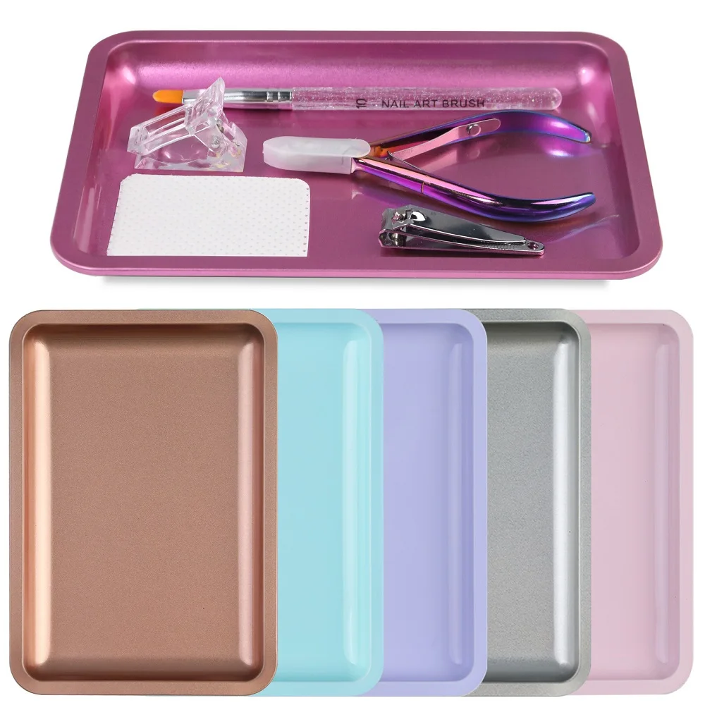 Bandeja de armazenamento de cosméticos de aço inoxidável quadrado bandeja de armazenamento de cosméticos de unhas ferramenta de jóias mostrando prateleira suporte de exibição de arte de unhas