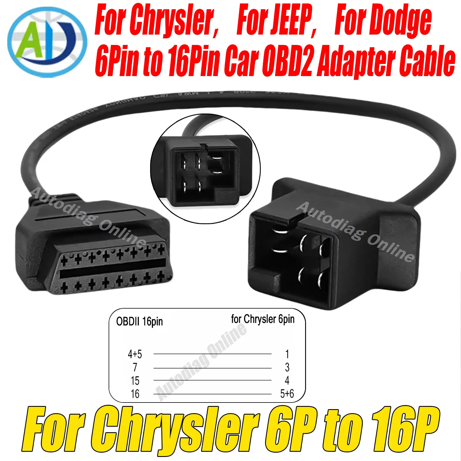

Для Chrysler OBD2 диагностический кабель 6-контактный на 16-контактный автомобильный разъем сканера OBD2 для Jeep/Dodge автомобильный диагностический кабель OBDII