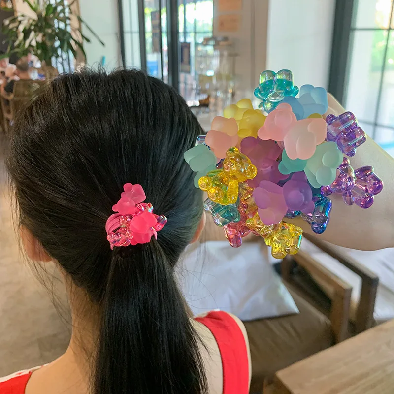 2PCS Cartoon Double Headed Bear Girls Kids Cute Elastic Hair Bands Children Hair Ties Princess Hair Accessories Baby Headwear