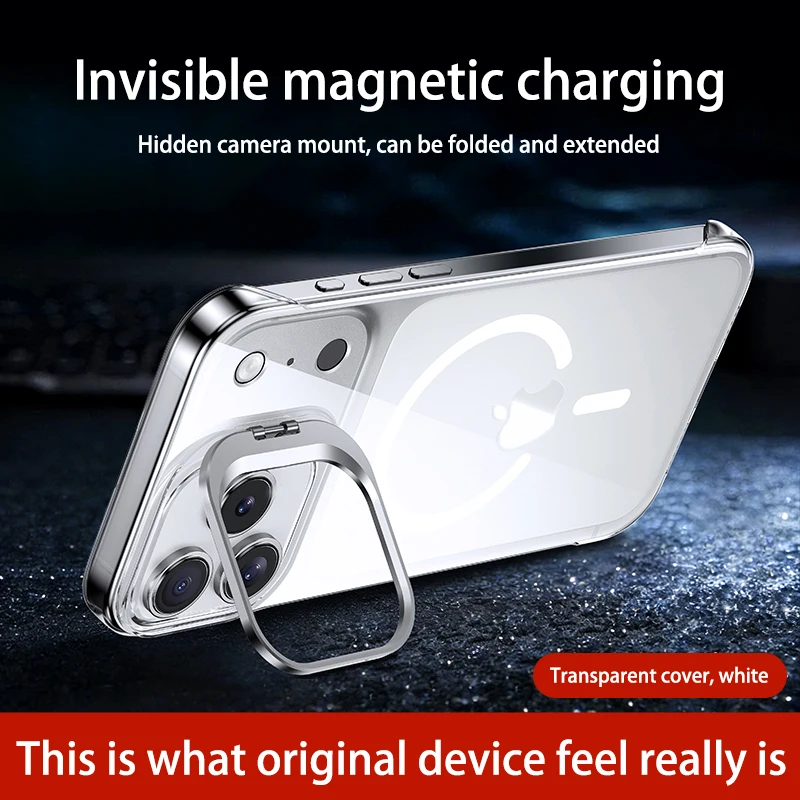 Original For Magsafe Invisible Lens Stand Holder Phone Case For iPhone 18PRO 17 Pro Max 16 15 14 13 AIR Clear Acrylic Cover