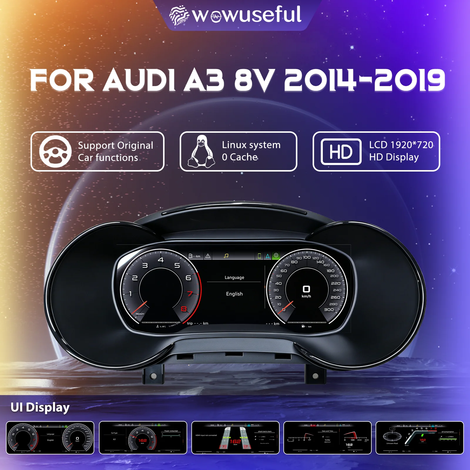Pannello Strumenti LCD Virtuale per Audi Q2 Q2L A3 S3 8V 2014-2019, Quadro Strumenti Digitale con Tachimetro LCD