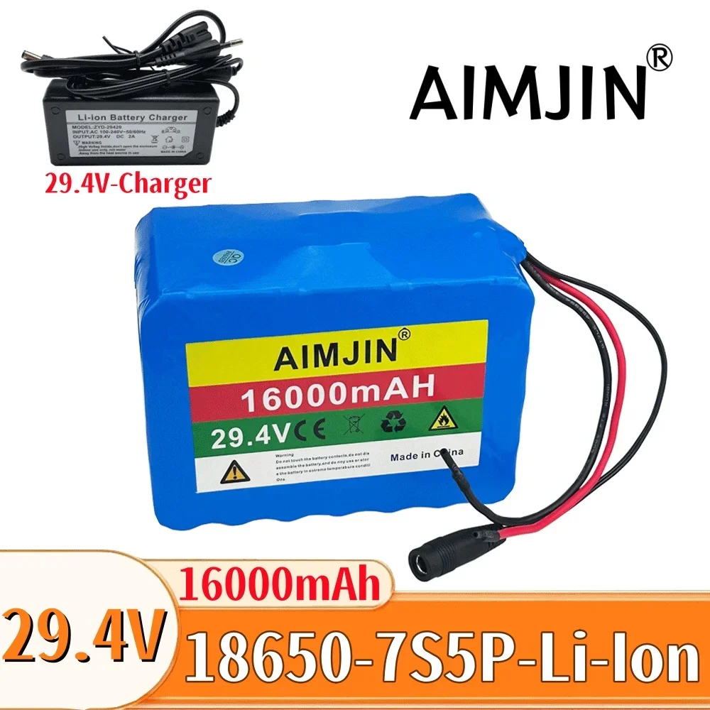 

AIMJIN 7S5P 29.4V 16Ah Battery Pack 500W 24V 16000mAh Lithium ion Battery for Wheelchair Electric Bicycle + 2A Charger