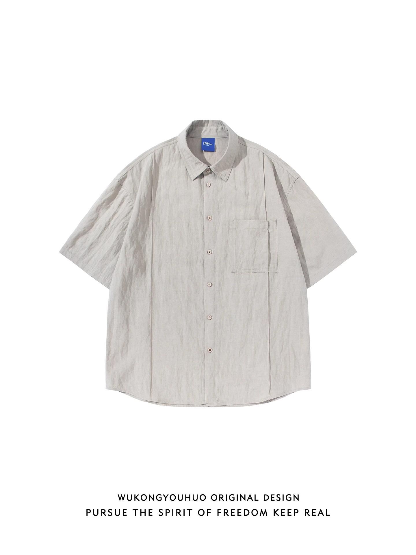 

Повседневная свободная летняя дышащая однотонная рубашка с коротким рукавом в стиле деконструкции для пар, молодежная мода