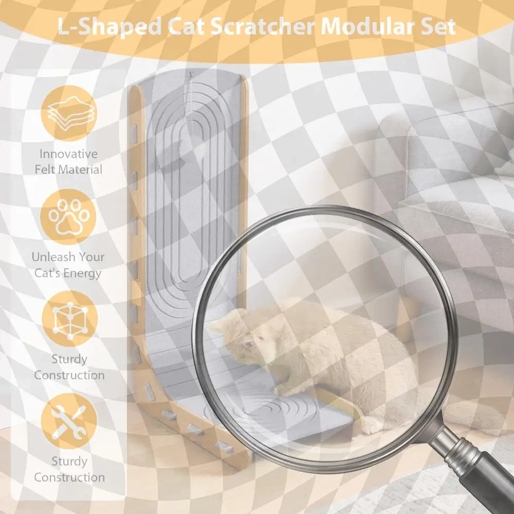 

Cats Scratching Board with Ball L Shape Cat Scratcher for Couch Wall (Model 1)