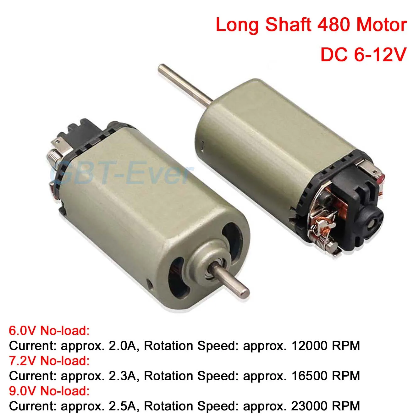 1Pcs DC 6-12V Long Shaft 480 Motor Double Ball Bearings Carbon Brush 7.2V 16513 RPM High Speed Model Motor Power Tools Drill