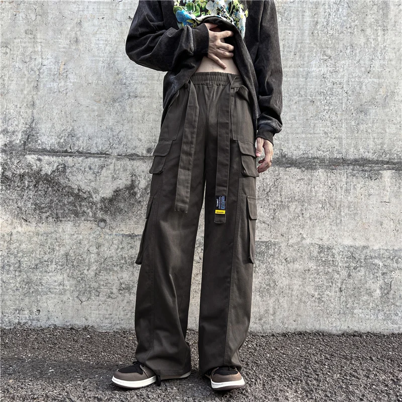 LAPPSTER-Youth Baggy Cargo Pants Y2k Men Harajuku Fashion Joggers Stacked Pants Wide Leg Vintage Casual Streetwear Sweatpants