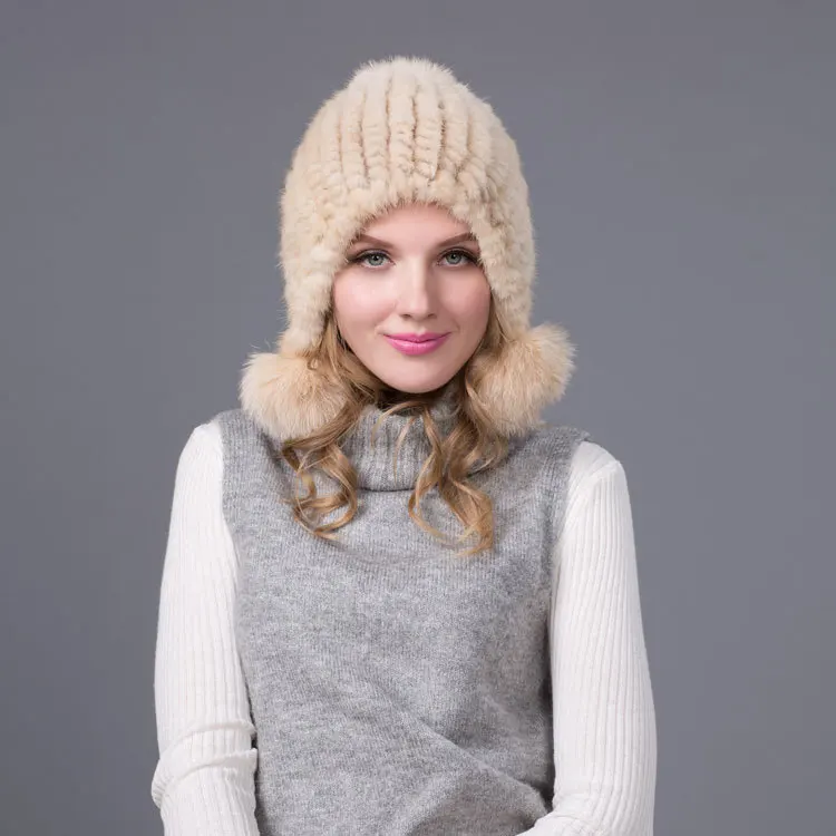 Winter New Mink Fur Grass Woven Hat Fashionable and Versatile, Encrypted and Thickened Mink Fur Ear Protection Hat