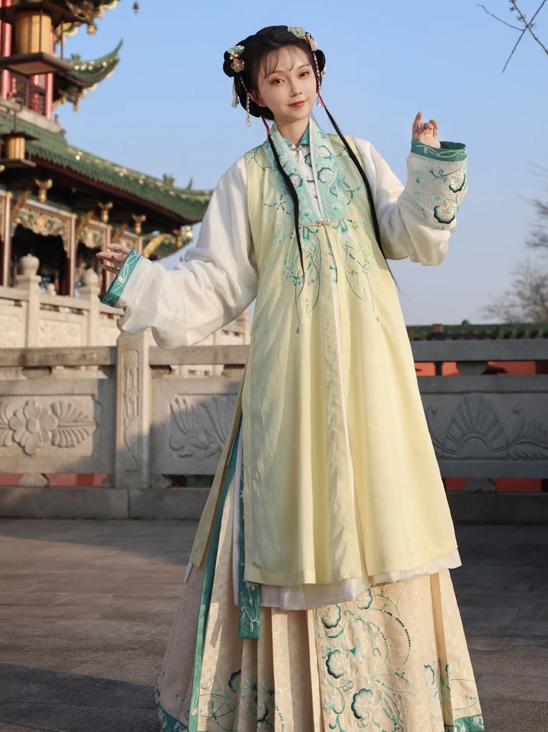 

Оригинальный женский костюм Ханьфу династии Мин с вышивкой, воротником и юбкой от Jia Girl Red Mansion Dr Traditional Chines