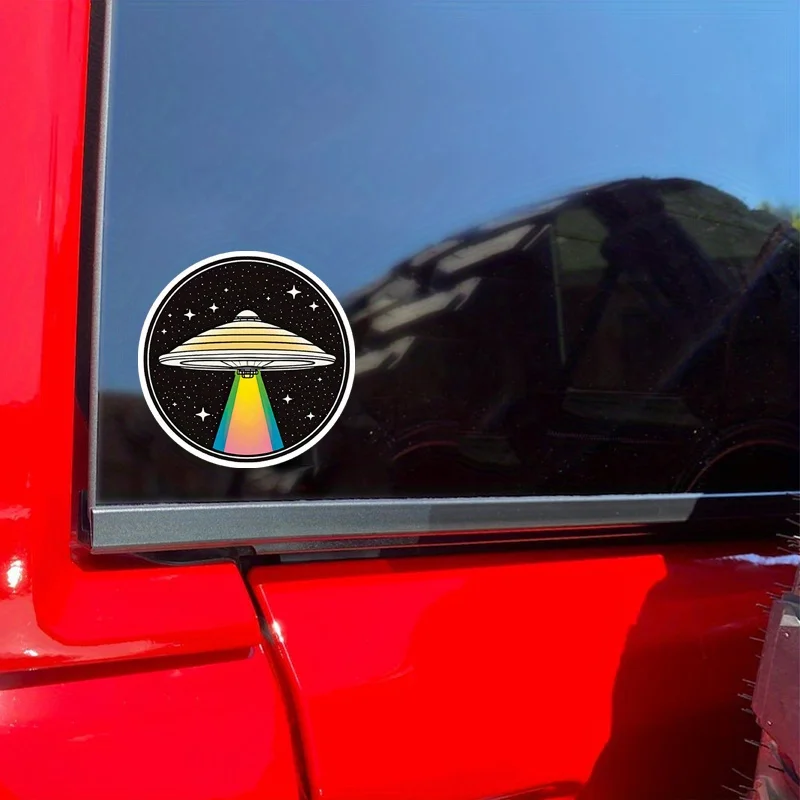 1PC Trendy Space UFO Decal - Eye-Catching Design with Rainbow Light for Vehicle & Gadget Customization