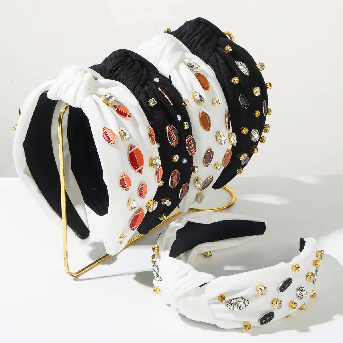 

Korean Style Fashion Sports Baseball Wide Edge Rhinestone Knot Headband Women Trendy Hair Accessories