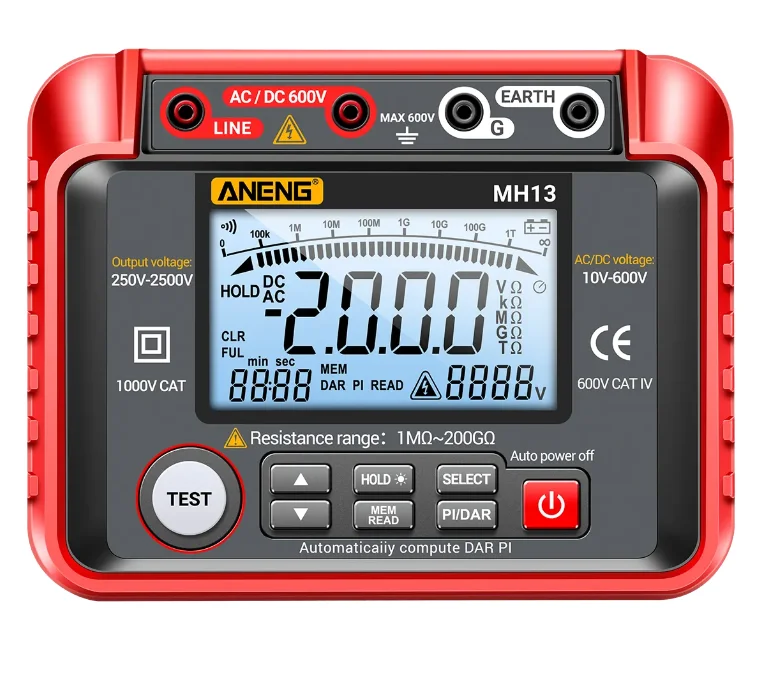 

MH10 Digital Megohm Meter Insulation Resistance Tester 100/250/500/1000V High-precision Electrician High Resistance Meter