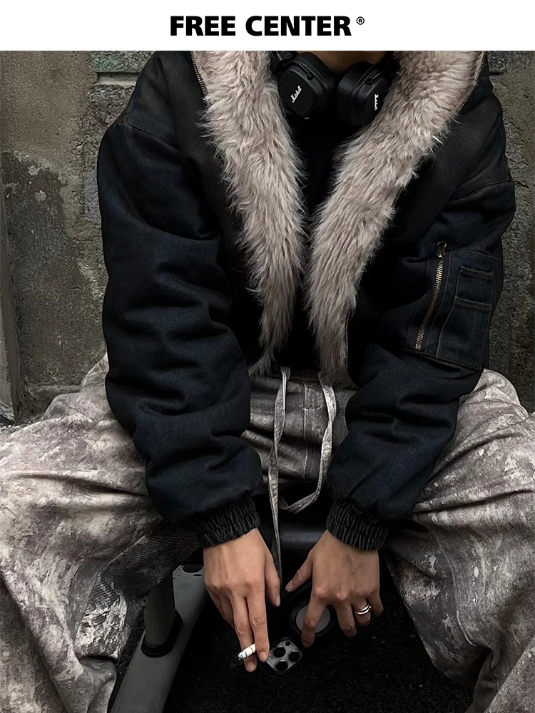 ความอบอุ่นซิปหลวมอเมริกัน Sle เบาะ Jaet Mountain Eagle Design คู่ SLIM FIT Streetwear Cotton Down Coat