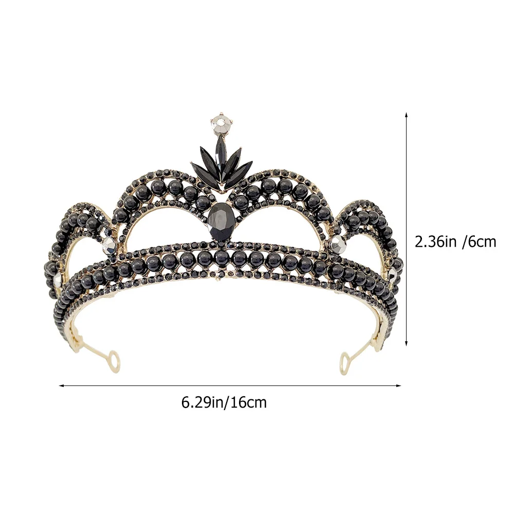 تاج أسود كبير للنساء من حجر الراين تاج الزفاف وغطاء الرأس ومجوهرات الشعر خفيفة الوزن ومتينة #4