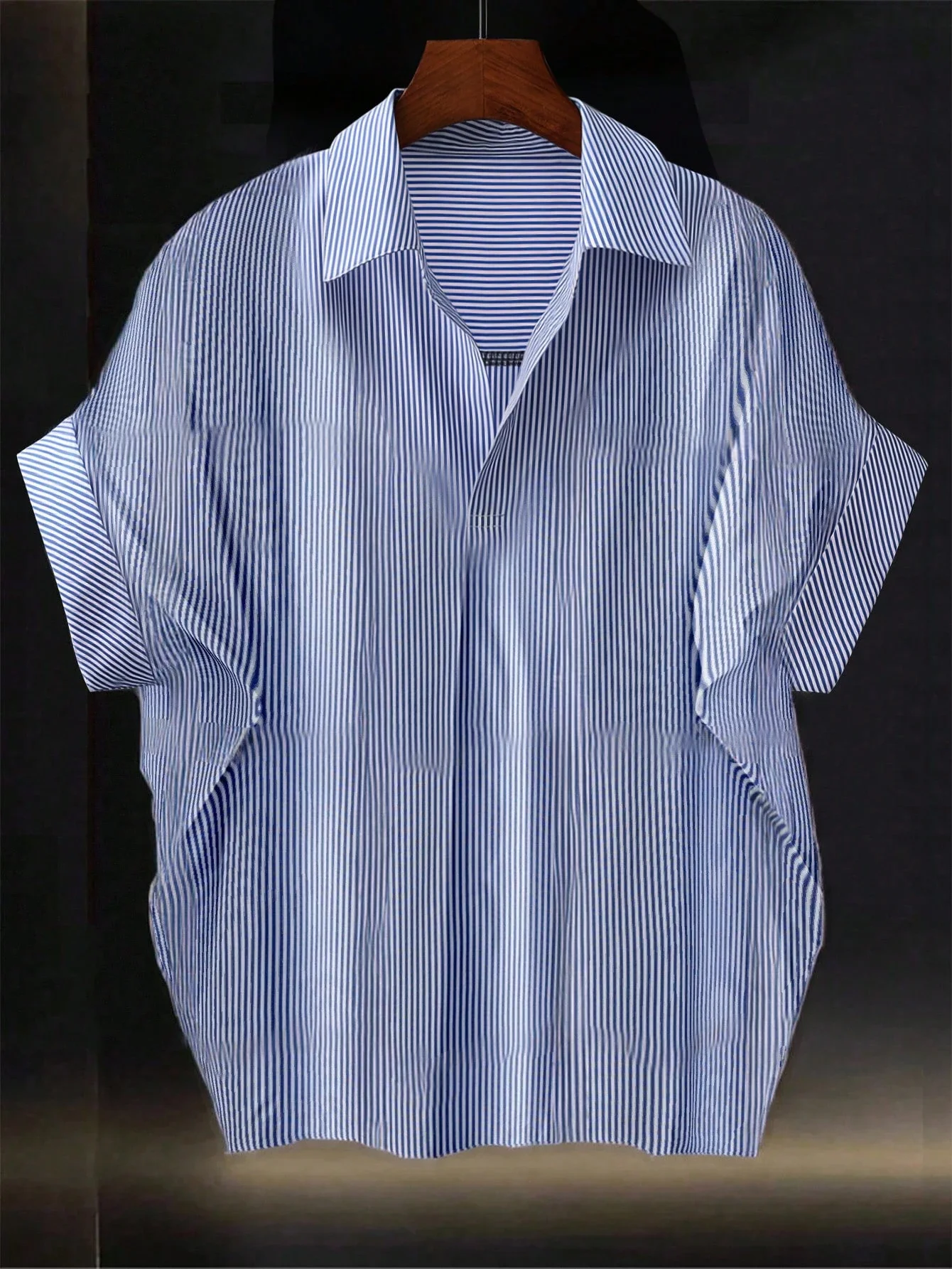 

Loose Batwing Sleeve Striped Collar Shirt Women Casual Oversized Blue White