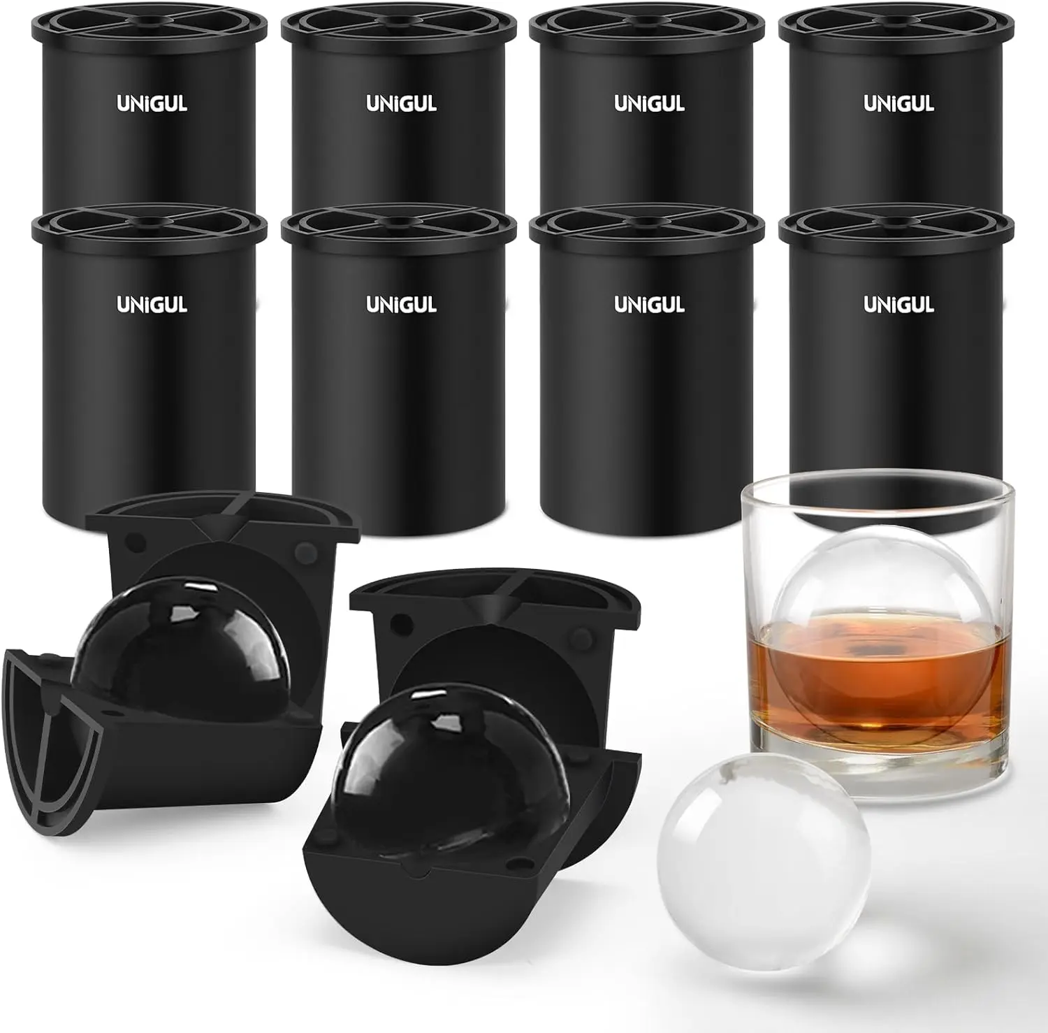 

Stainless Steel Ice Ball Maker Mold for Whiskey & Cocktails, Non-BPA Silicone, Easy-Release Sphere Ice Cube Maker (8 Pack)