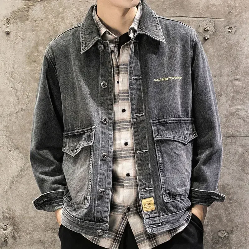 Autumn Plus Size New In Denim Jackets Man Elatic One Piece Loose Low Cost Aesthetic Y2k Cheap Price Stylish Cowboy Coat for Men