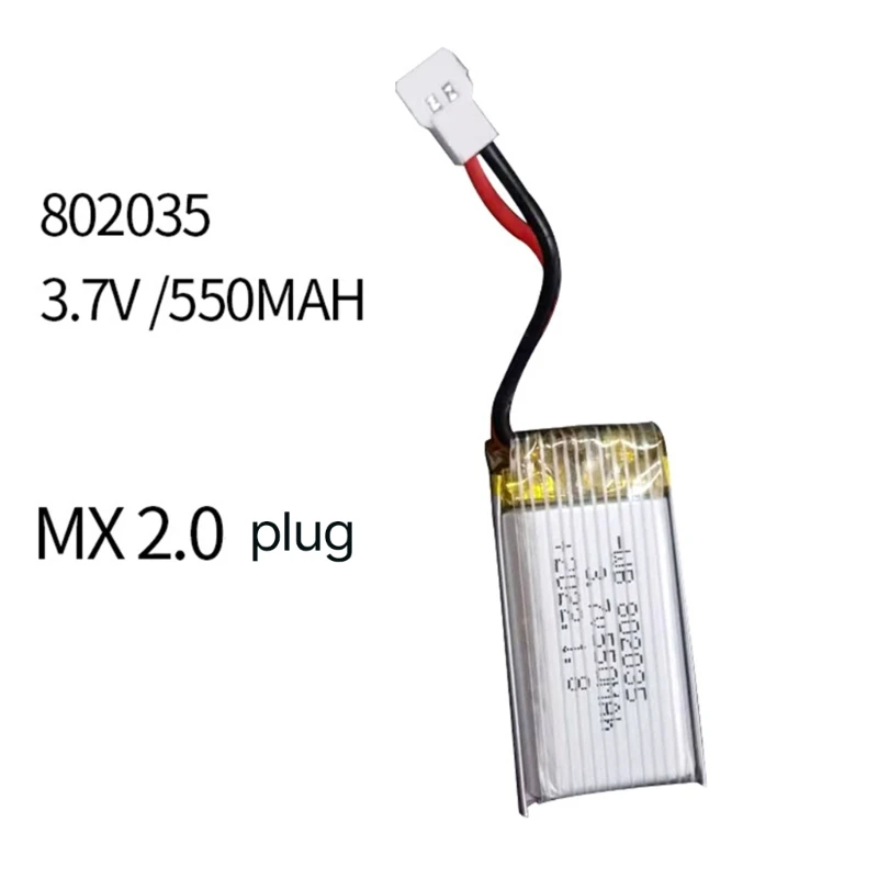 3.7V Lithium Battery 550mAh 802035 Rechargeable 3.7V Battery Pack for Drones Remote Car Mini Aircraft Accessory