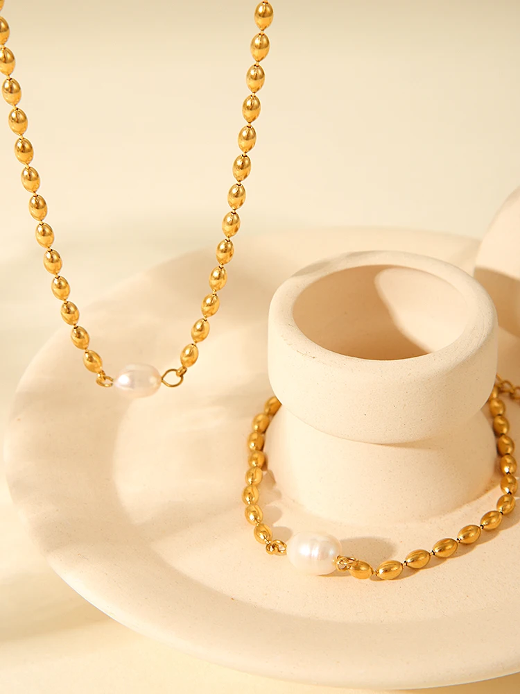 

Hungchao Minimalist Gold Color Chain Pearl Necklace For Women Freshwater Pearl Jewelry Elegant Daily Wear Gifts