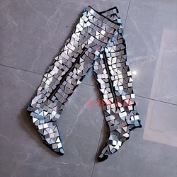 Singer DS Accessories Glitter Mirrors Shoes Cover Women Stage Performance Costume Over Knee Boots Cover Nightclub Gogo Dancer
