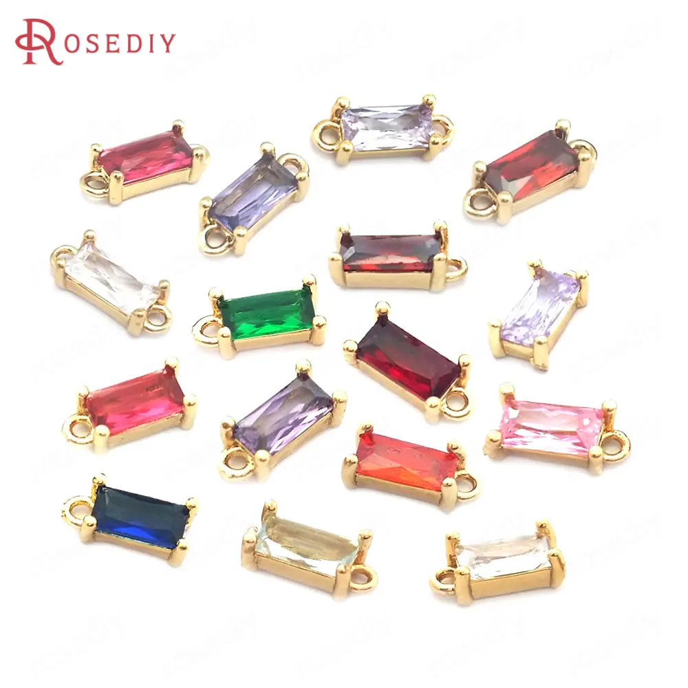 10PCS High Quality Champagne Gold Color Brass Zircon Rectangle Charms Pendants Jewelry Earrings Making Diy Findings Accessories