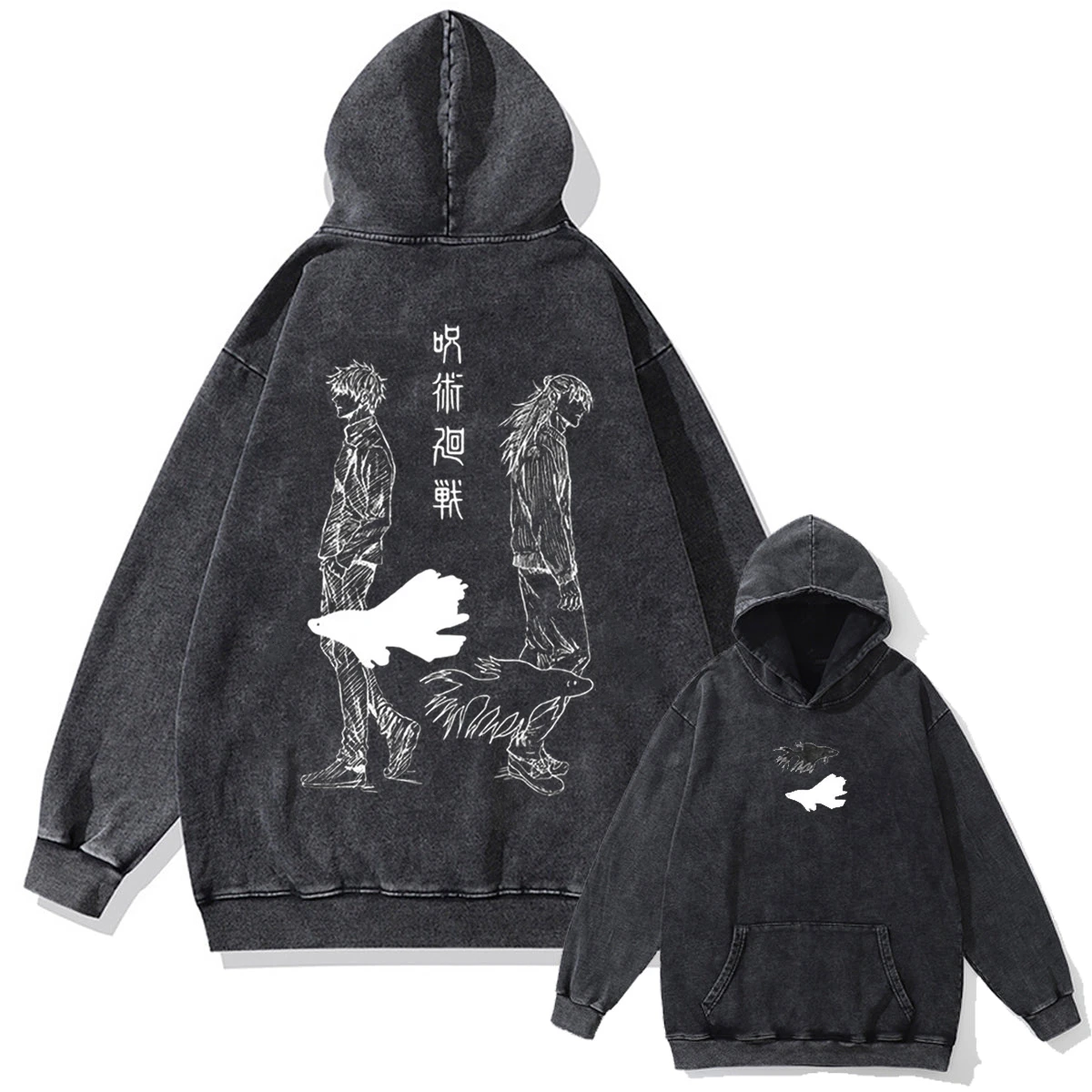 Japanese Anime Jujutsu Kaisen Print Hooded Pullover Men Hip Hop Sweatshirt Vintage Hoodie Harajuku Cotton Sweatshirts