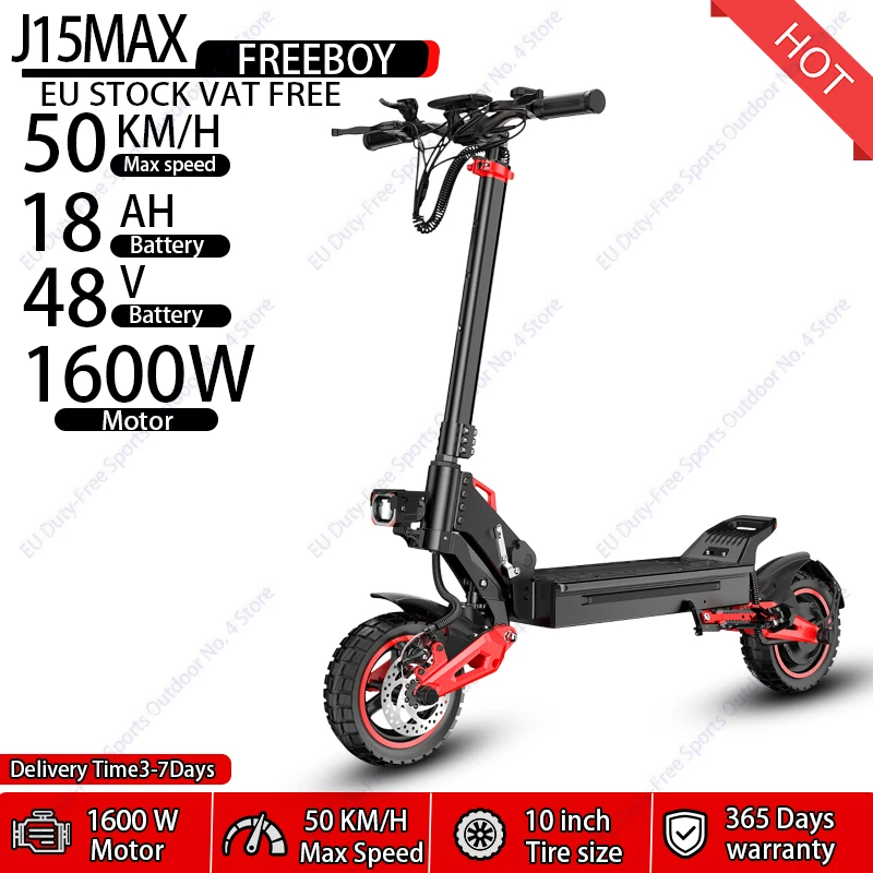 FREEBOY J15MAX Elektroroller 1600W Leistungsstarker Motor 48V18AH Lithium-Batterie Vollfederung Höchstgeschwindigkeit 50km/h Faltbare E-Scooter 10 Zoll Offroad-Reifen All-Terrain