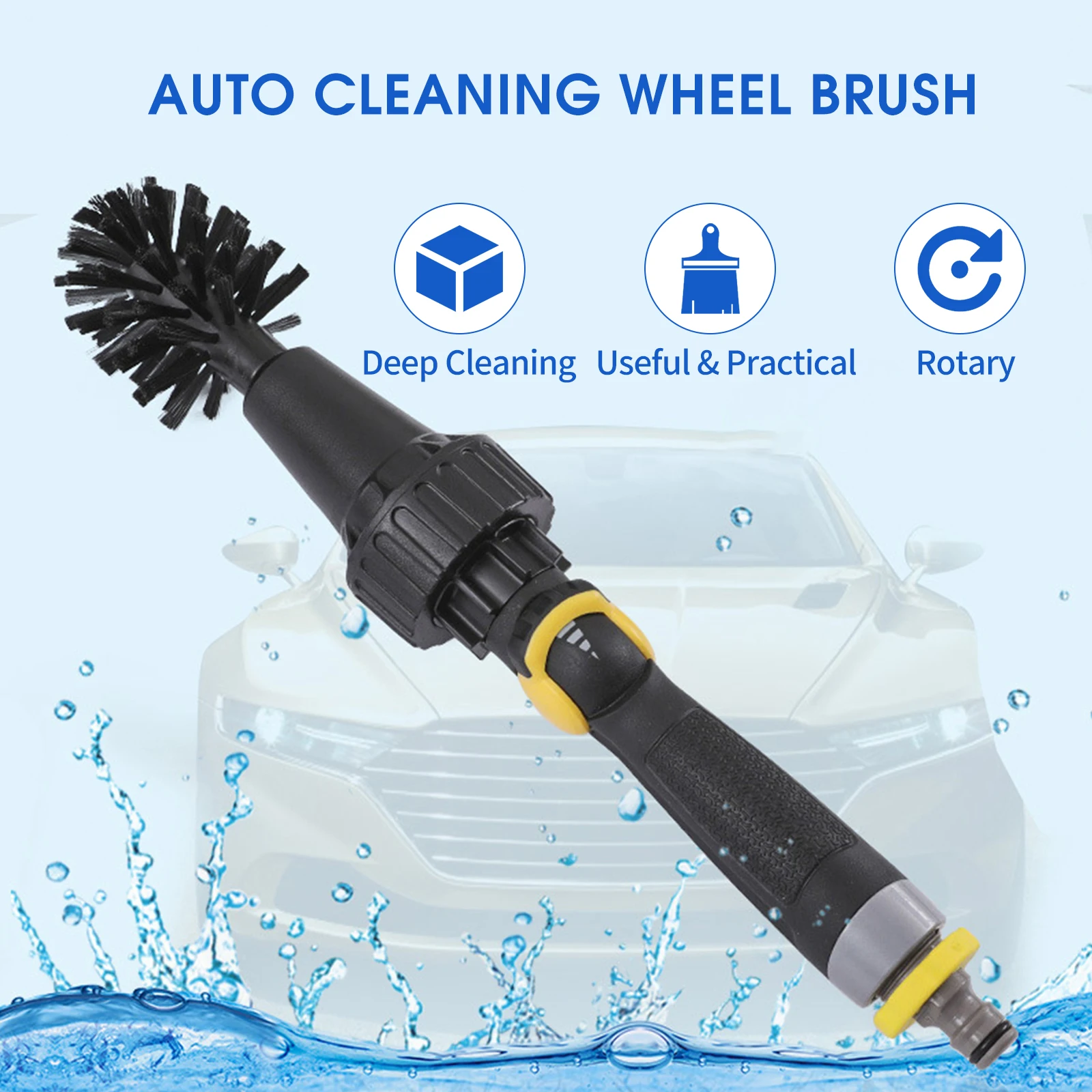 New Car Cleaning Brush Cleaning Tool Car Motorcycle Wheel Rim Brushing Water Driven Rotary Cleaning Brush  tire cleaning brush