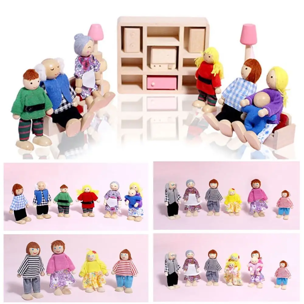 New Toy Wood People Dolls Family Multicolor Joint Mobility Toy Figure Set Kids Gift Photo Props Dollhouse Wooden Doll