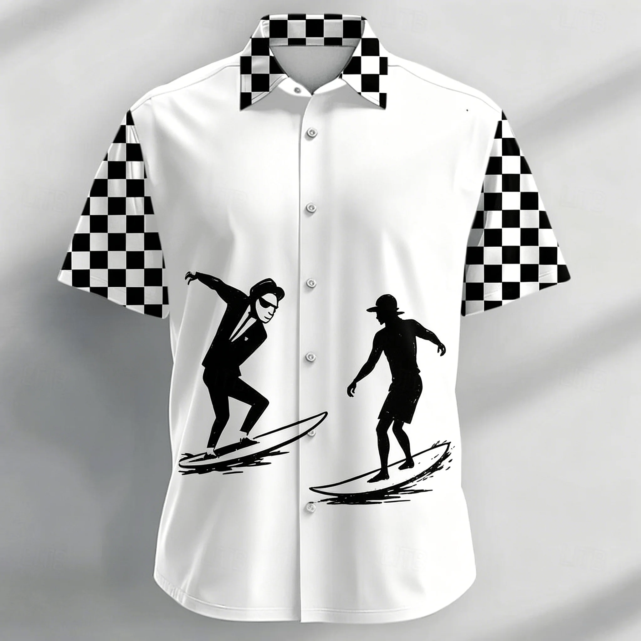 Men's Vintage Motorcycle Rider Print Short Sleeve Shirt, Casual Biker Button Up Shirt for Spring & Summer