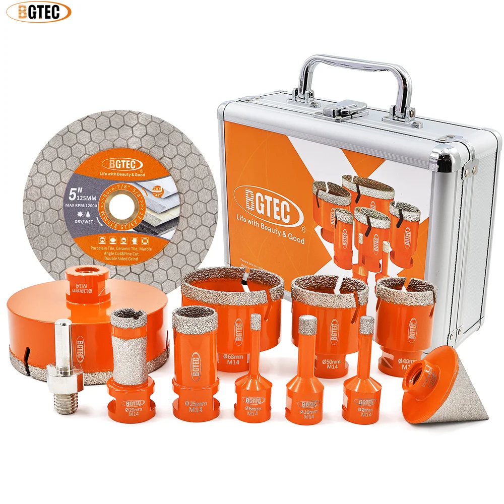 

BGTEC Brazed Diamond Drill Core Bits Set 10/11/12pcs M14 Thread Tile Hole Saw Kit Drilling Porcelain Granite Marble Ceramic