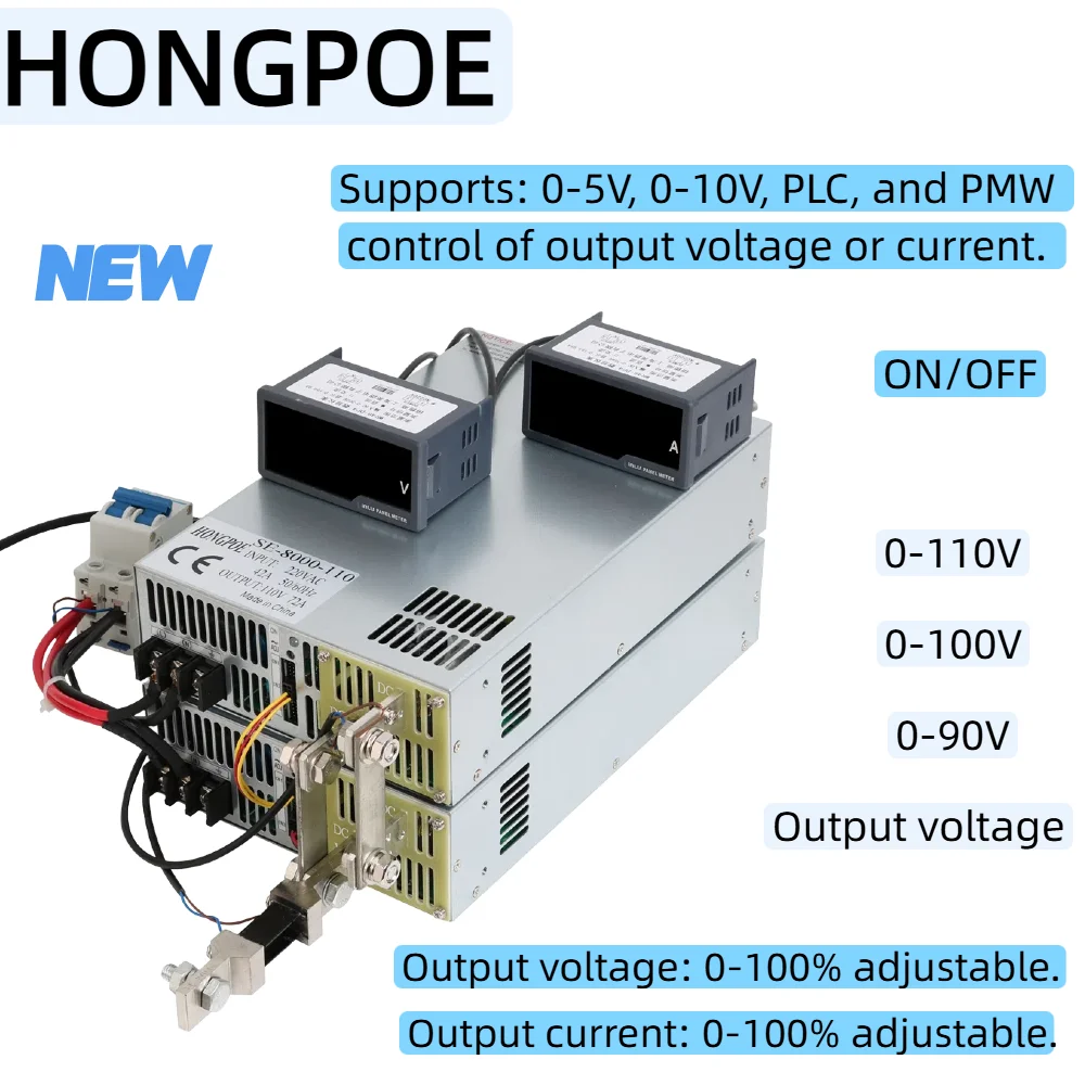 

New 1500W-8000W Adjustable Switching Power Supply Input 110/220/380VAC to DC 0-90V 100V 110V Support 0-5V 0-10V PLC PMW Control