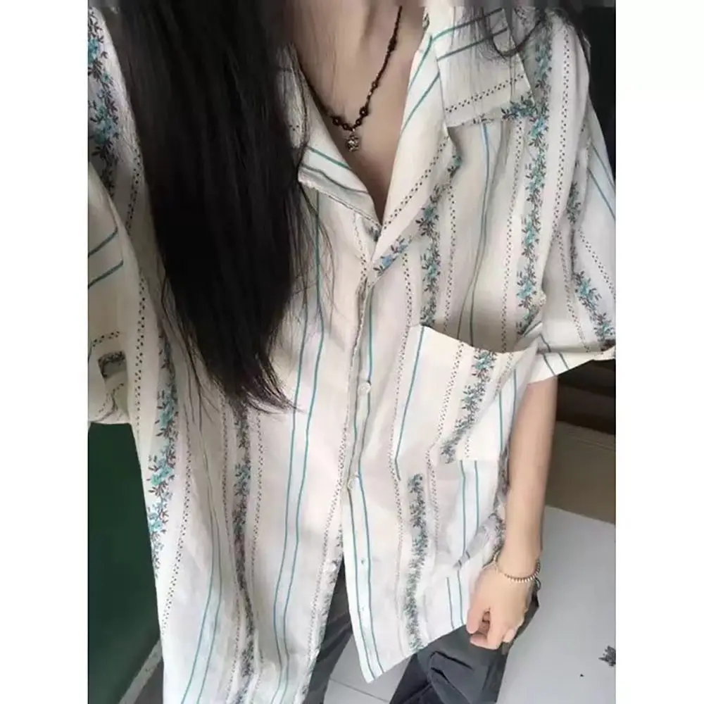 

Loose Tops Japanese American Dark Academia Grunge Blusas Mujer Camisas Short Sleeve Shirts & Blouses Women Ropa Men