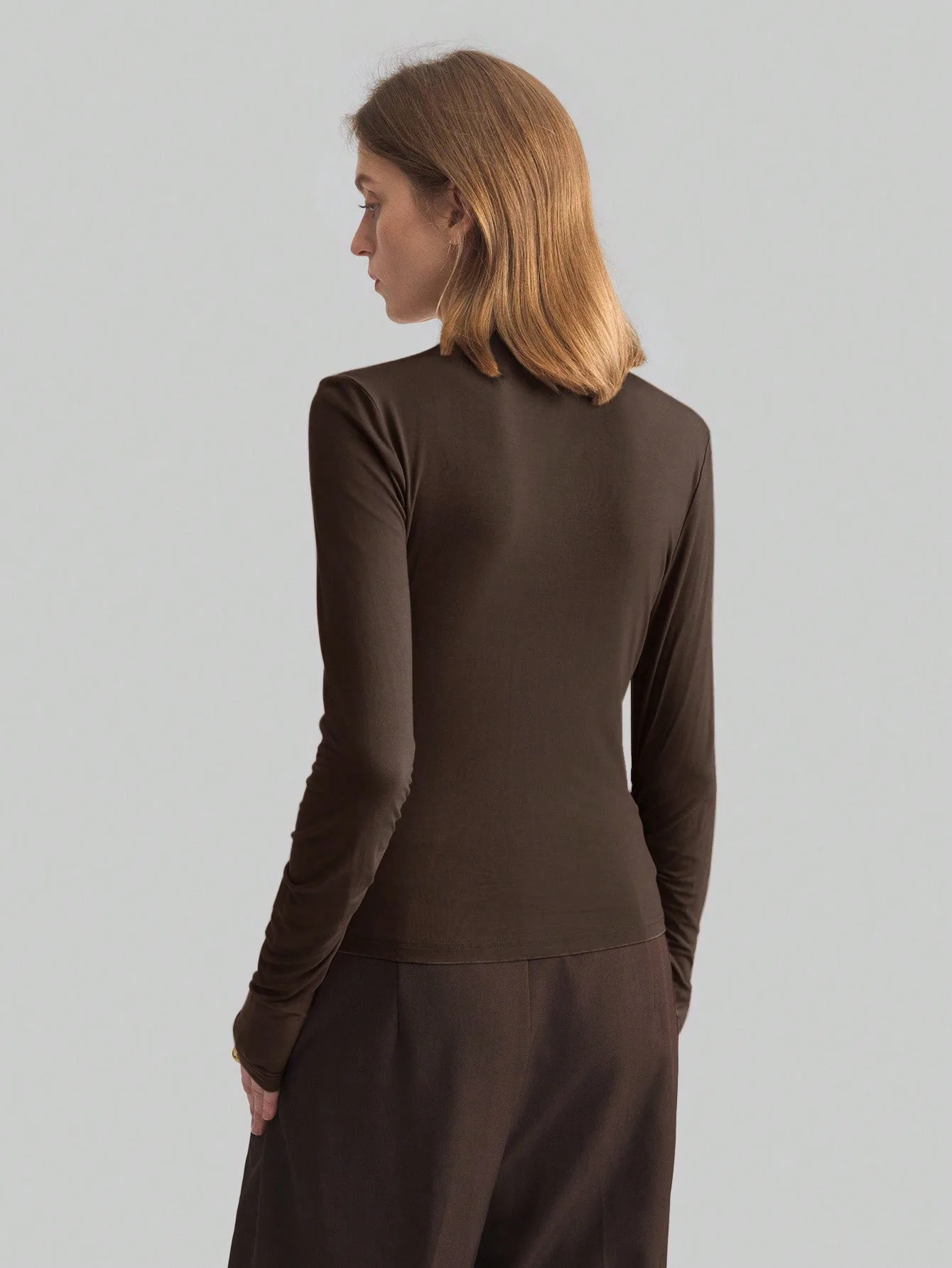 2022، أوروبي، ملابس، مرن، تي شيرت، موضة، مثير، نصف الياقة المدورة، غير منتظم، نسائي، بلايز، كم طويل، قميص سفلي، تي شيرت، 512006 #2