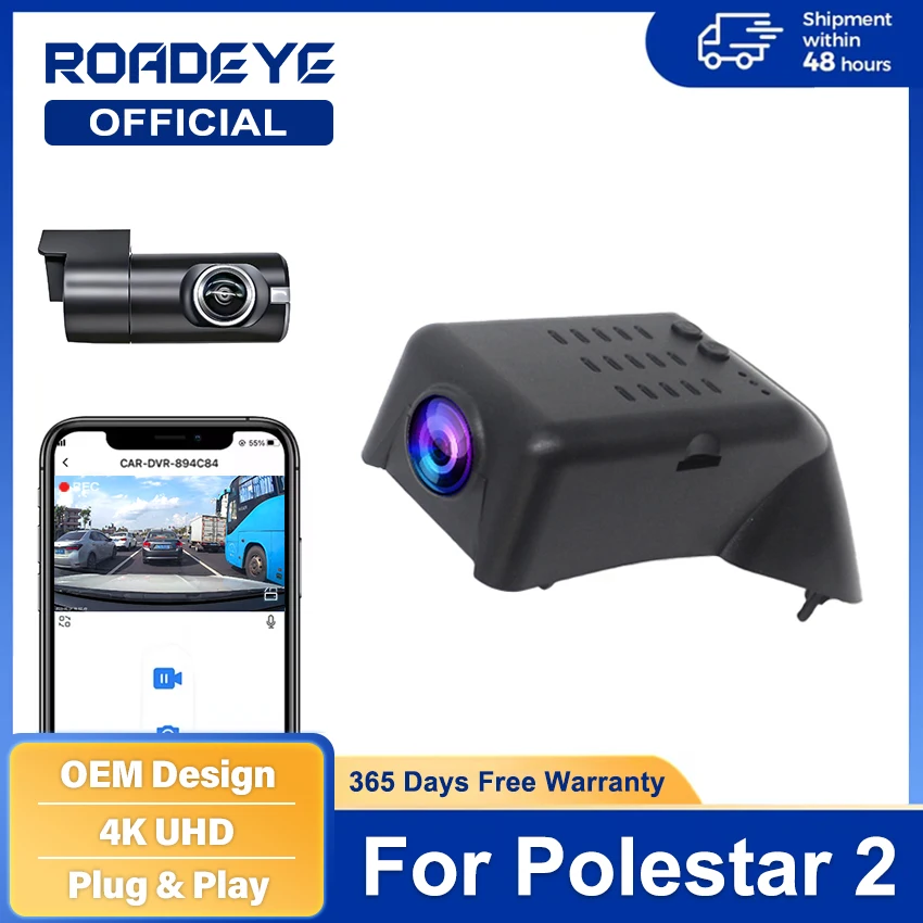 Dash Cam 4K For Volvo Polestar 2 2021~2024,Plug and Play Night Vision Car DVR Dashcam Camera Kit Video Recorder Built-In Wi-Fi
