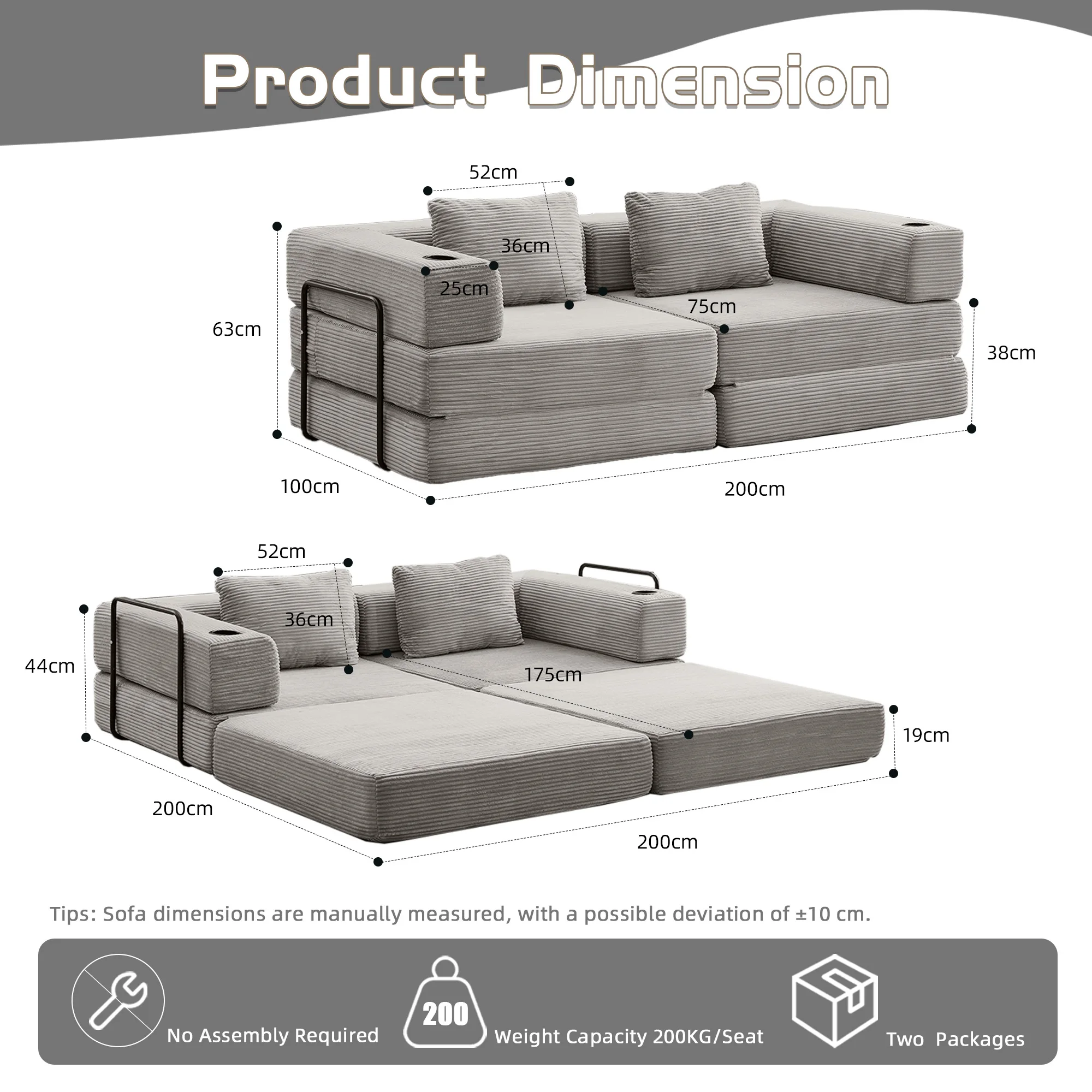 Picture 4: Sofa bed, compact home module, dual-purpose sofa, double-compression, foldable, fabric sofa bed.