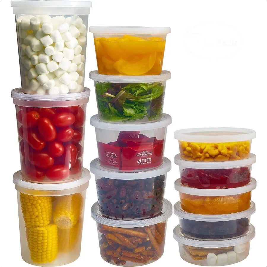 

Food Storage Containers with Lids 8oz 16oz 32oz Freezer Deli Cups Combo Pack 44 Sets BPAFree Leakproof Round Clear Takeout Cont