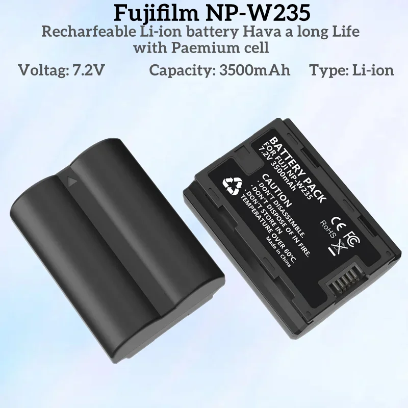 1-5 Pack 7.2V 3500mAh Power Battery for Fujifilm NP-W235 & Compatible with  X-H2S, GFX 50S II,GFX 100S,X-T4, VG-XT4