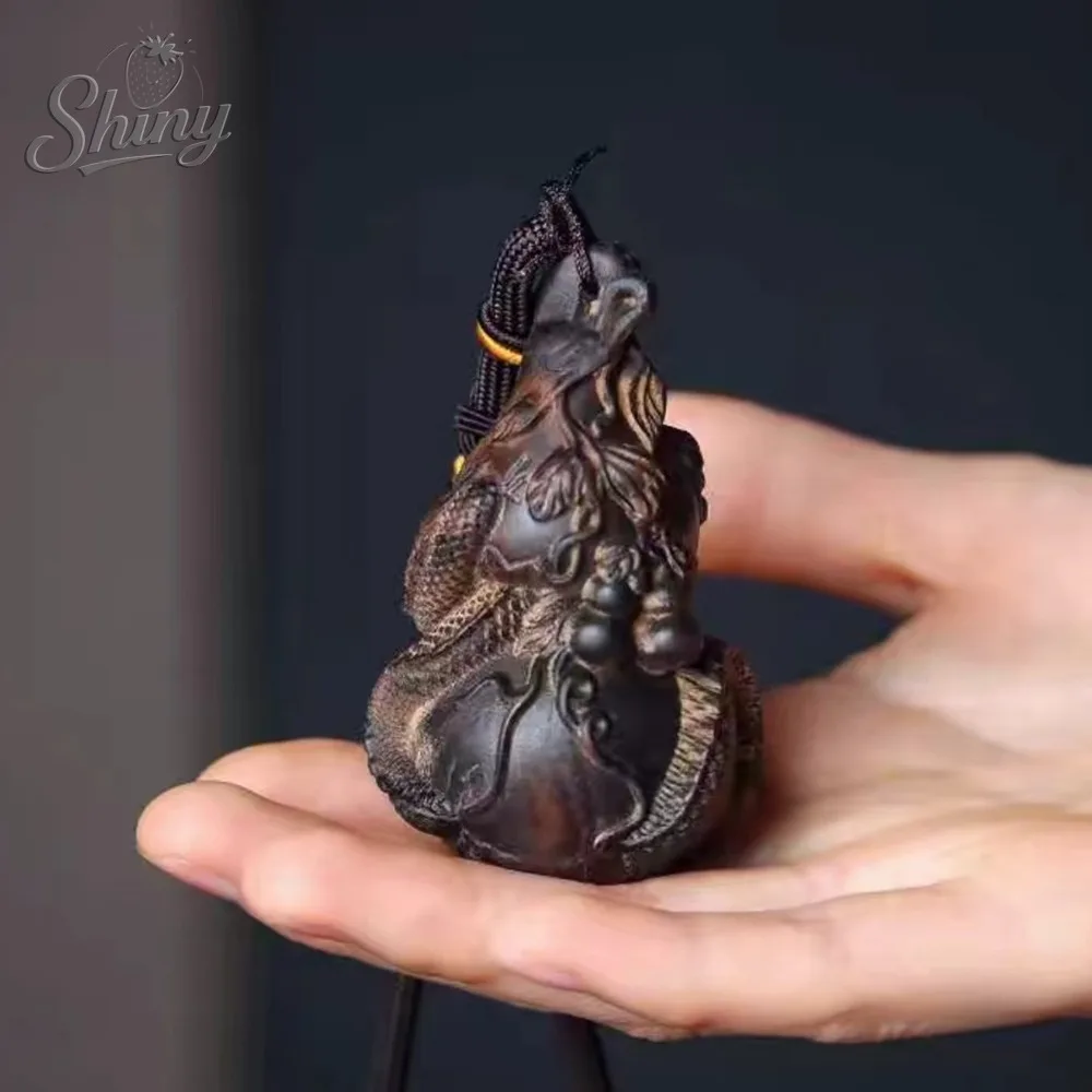 Incense Wood Xianglong Panlong Gourd Handle Piece Many Sons Many Blessings Wood Carving Pendant Carry-on Craft Ornaments