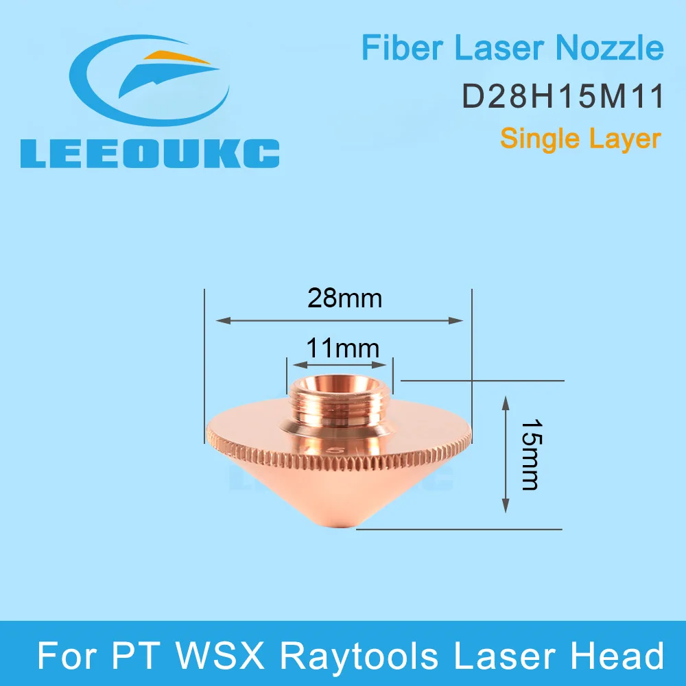 Dysza laserowa LEEOUKC pojedyncza/podwójna warstwa Dia.28mm kaliber 0.8 - 5.0mm dla głowica do cięcia laserowego światłowodowych PT/WSX Raytools