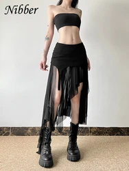 Nibber 2026 Summer Solid Color Simple All-match Casual Sexy Fimbriate High Street Trendy Cool Women's Laminated Ruffled Skirt