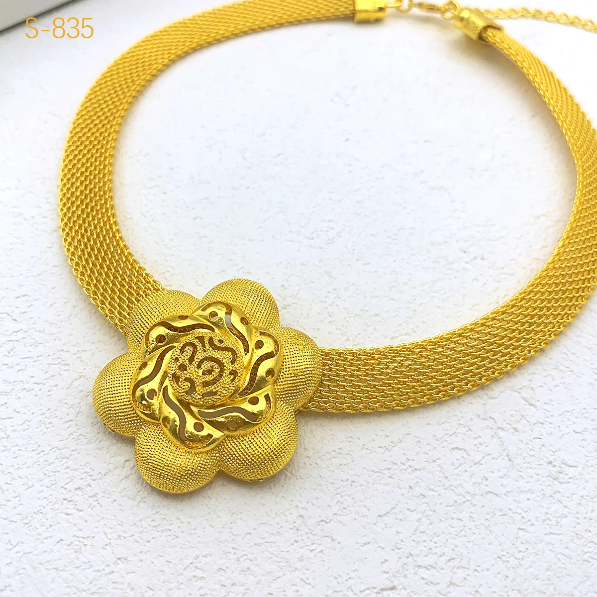 Dubai Indisch-Afrikanisches Netz-Chan-Halsketten-Ohrringe-Schmuckset für Damen, vergoldet, Nigeria, Braut, Hochzeit, Party, Geschenk, Schmuck – Detail 4