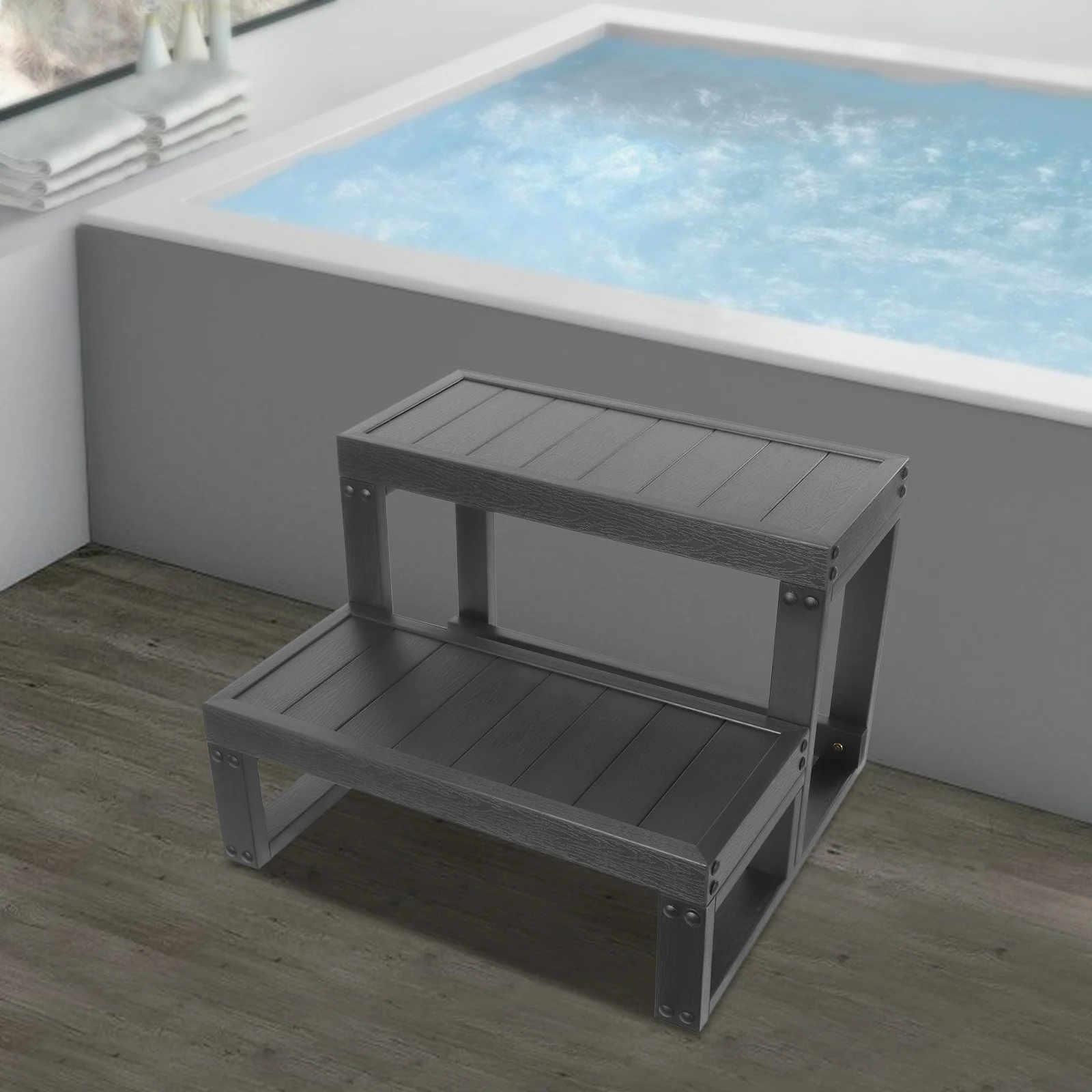 Piscina de 2 escalones, Spa, bañera de hidromasaje, escalera, superficie antideslizante, ecológica y no tóxica para bañeras domésticas, spas al aire libre, 60*54*42cm