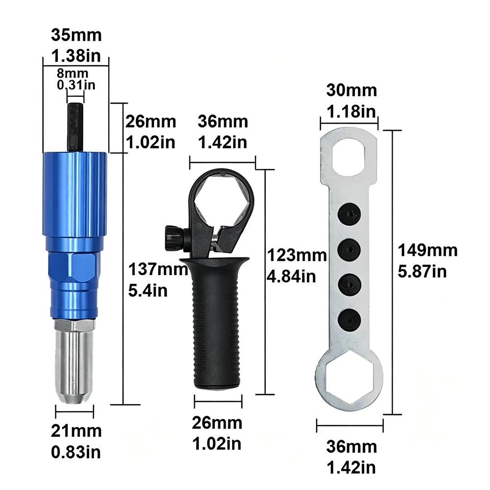 1set Aluminum Alloy Blind Rivet Adapter Kit Quick-change For Electric Rivet Power Tools Accessories Easy To Install