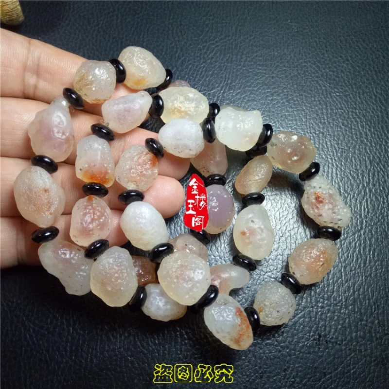 Jewelry Alshan Gobi material tendon stone raisin hemp skin pink sugar heart agate bracelet